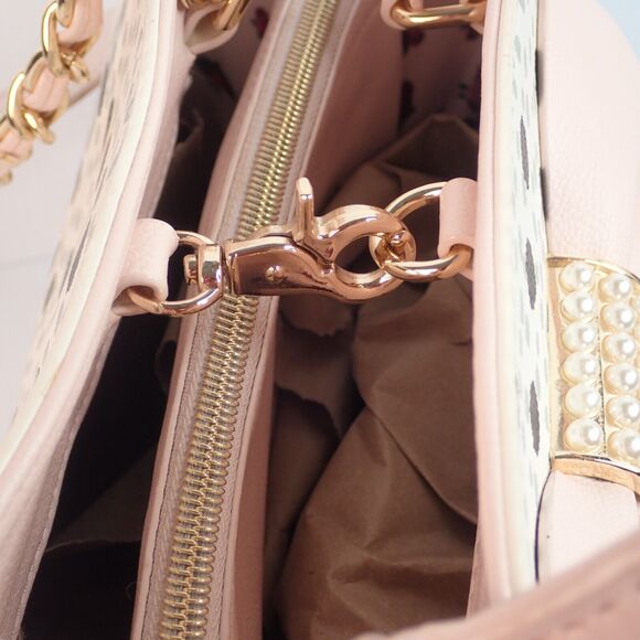 Betsey Johnson Pearl of a Girl Creme Dot Satchel Shoulder Bag Hard to Find! - Picture 15 of 16